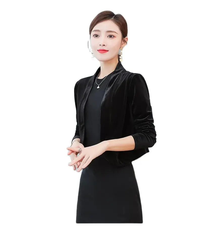 Shrugs For Womens Black Purple Ladies Cropped Velvet Long Sleeve Party Bolero Wedding Jacket Cardigan Outwear Top Cover Up Coat