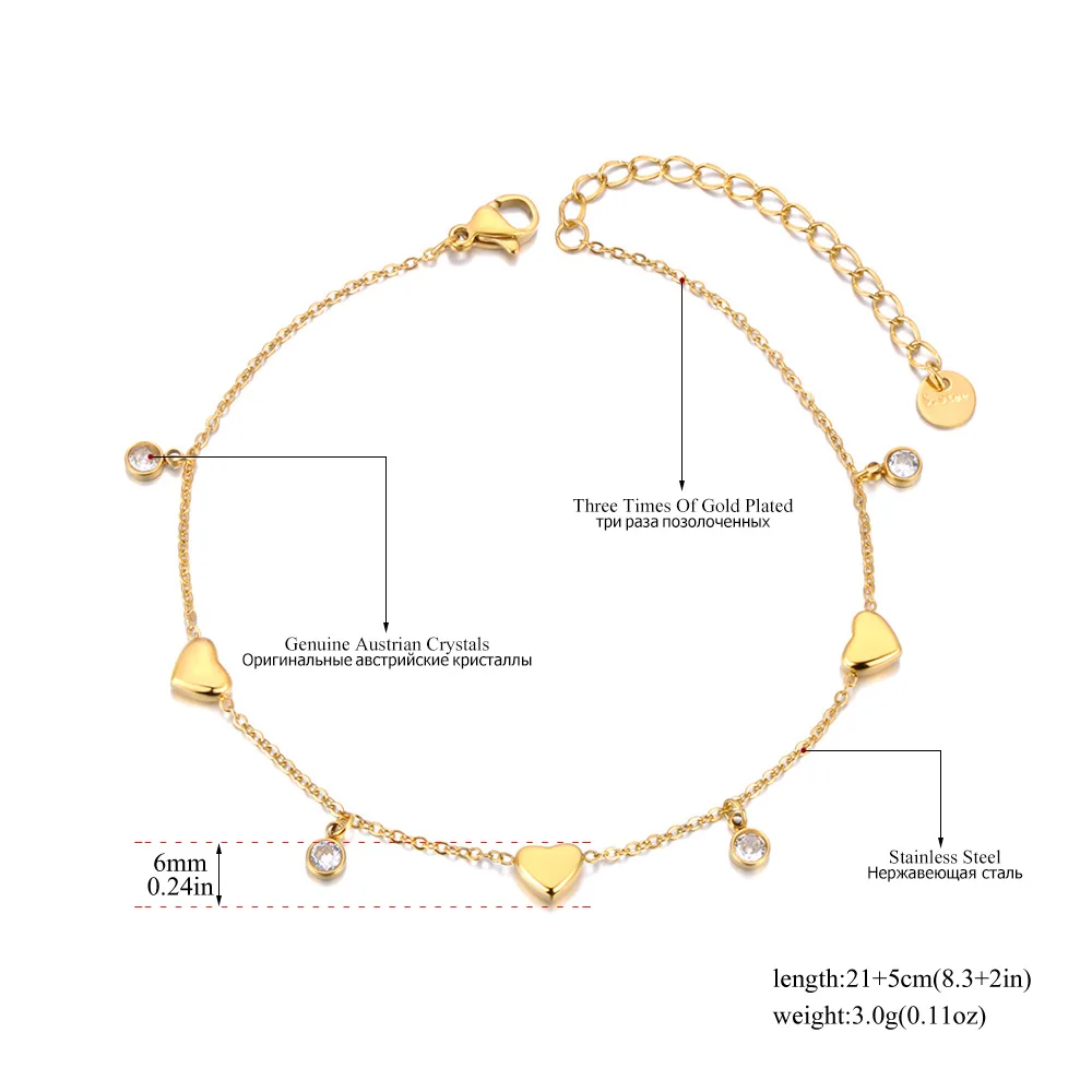 Lokaer White Cubic Zirconia Heart Chain Stainless Steel Trendy Anklet For Women Girls Fashion Delicate Summer Jewelry New A24006