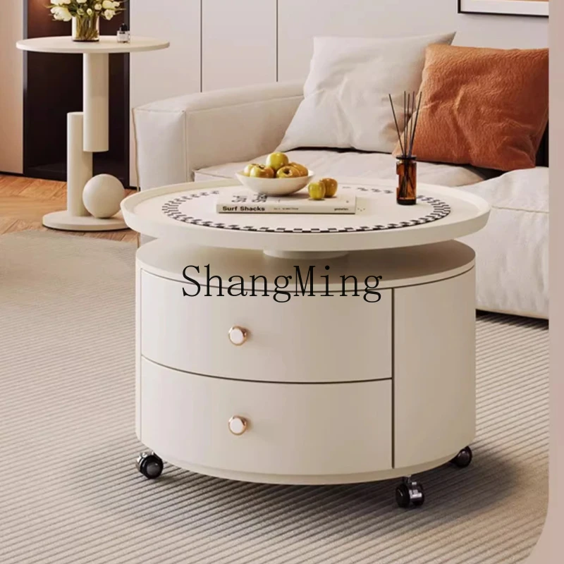 

FG cream wind round coffee table living room household small apartment movable modern simple TV cabinet
