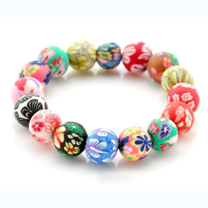 Soft Clay Bead Bracelet for Women Jewelry Colorful Polymer Clay Flower Round Beaded Charms Bracelets