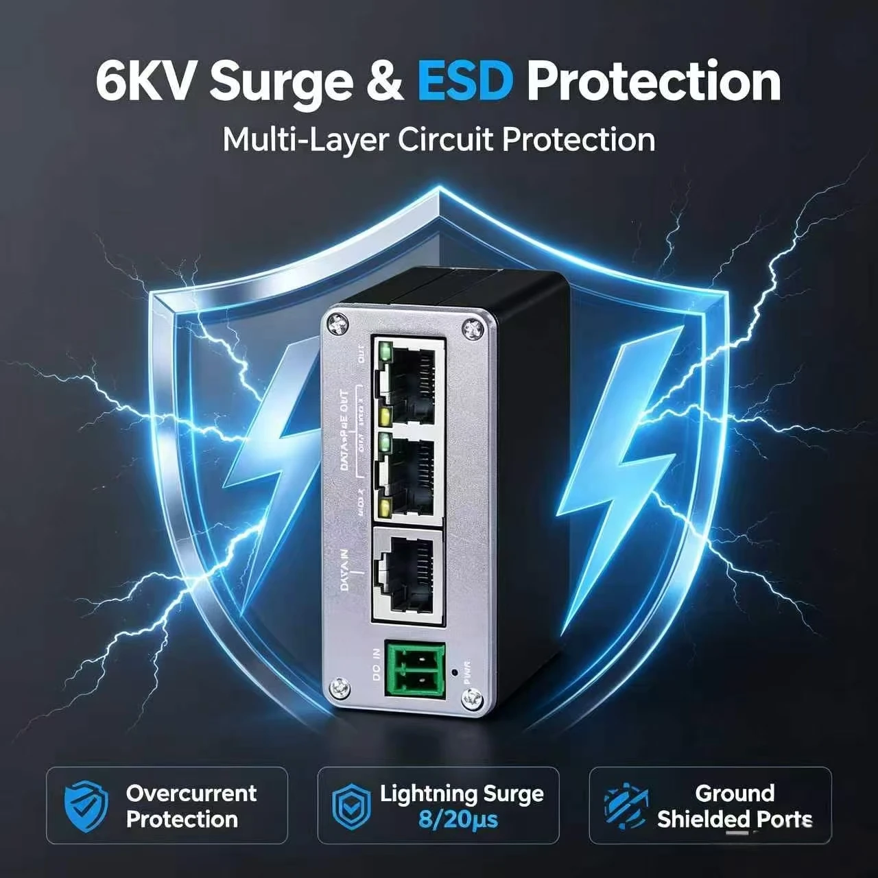 Gigabit POE Injector Passive 30/60/90W 20-30VDC Or 48-57VDC in And out with 6KV Surge Protection for Network Equipment