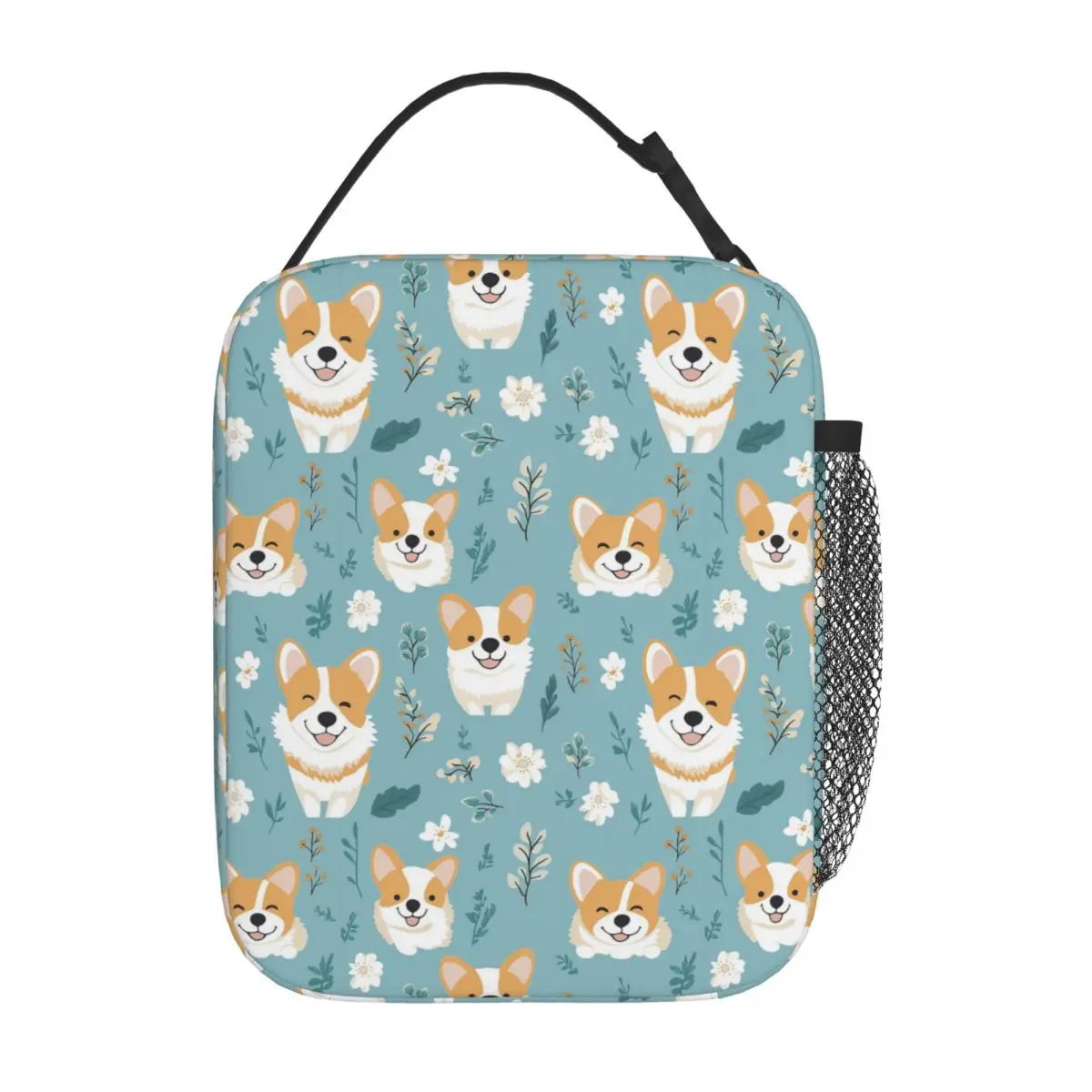 Blue Background Cute Cartoon Corgi Insulated Lunch Bag for Women Kids Portable Food Boxes Thermal Lunch Box Tote