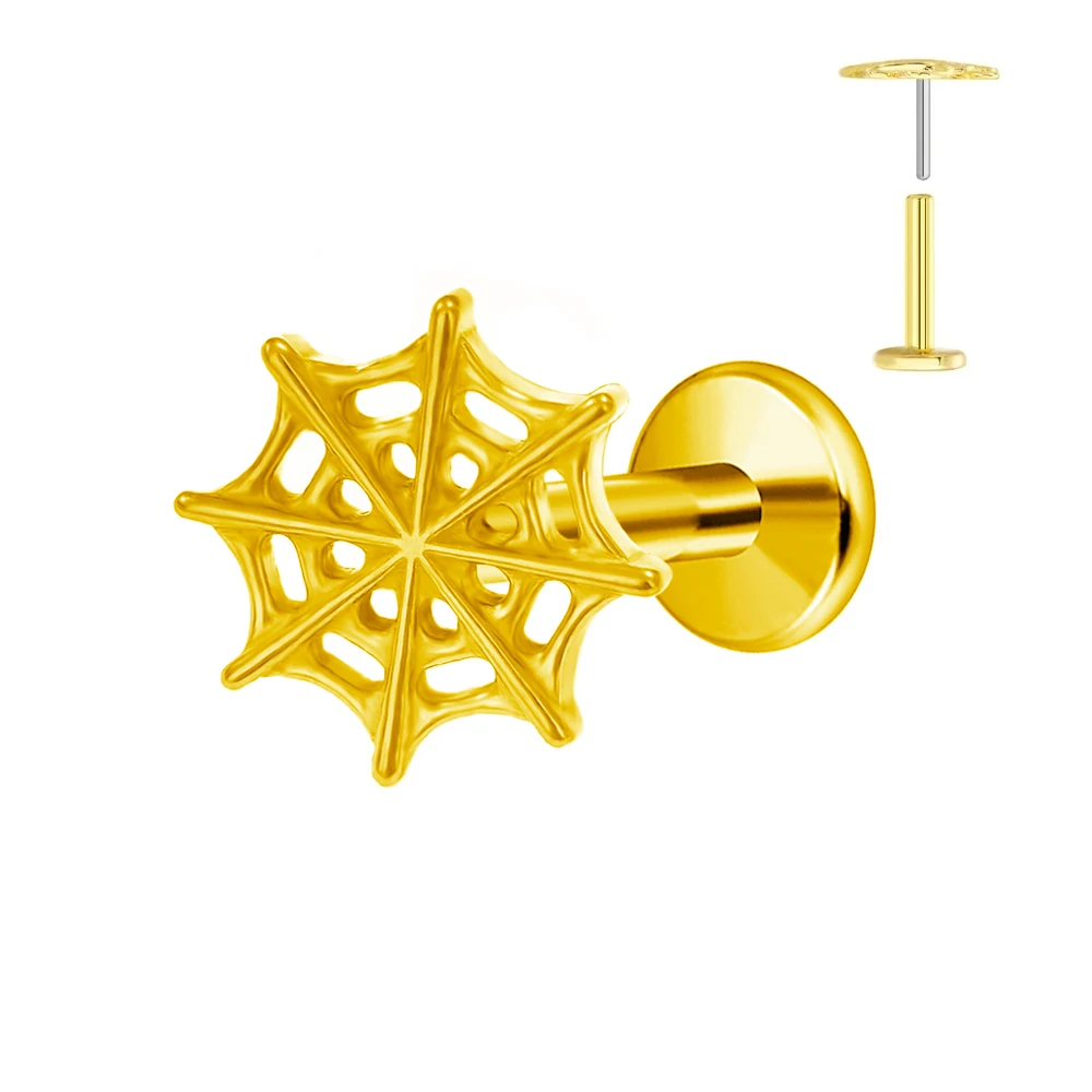 ASTM F136 G23 Titanium spiders And spider webs Piercing Earring Stud  Push In Threadless Labret 16/18/20G Cartilage Body Jewelry