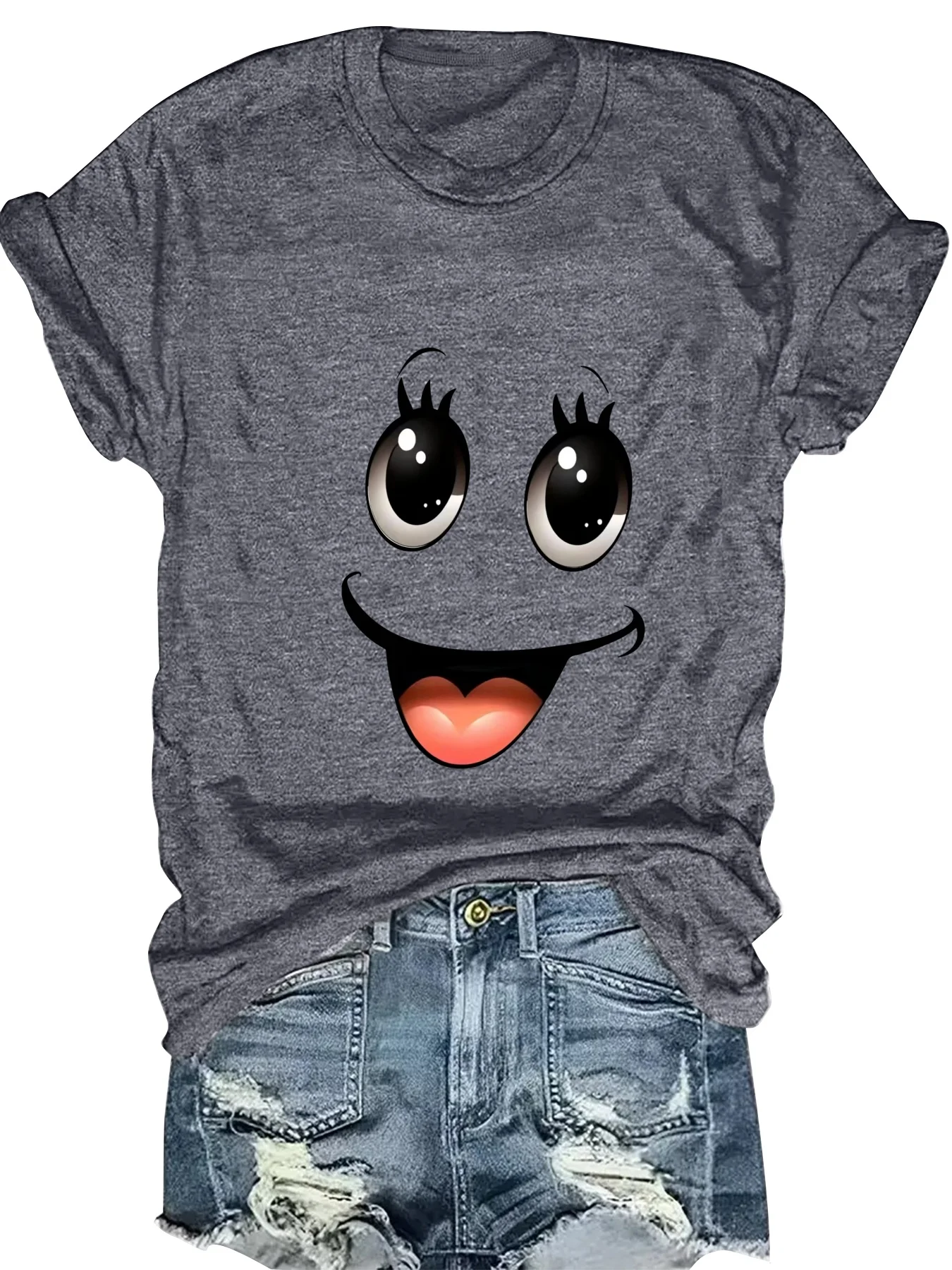 

Fashionable Geometric Print round Neck Short Sleeve Women's Top Elegant Casual Style