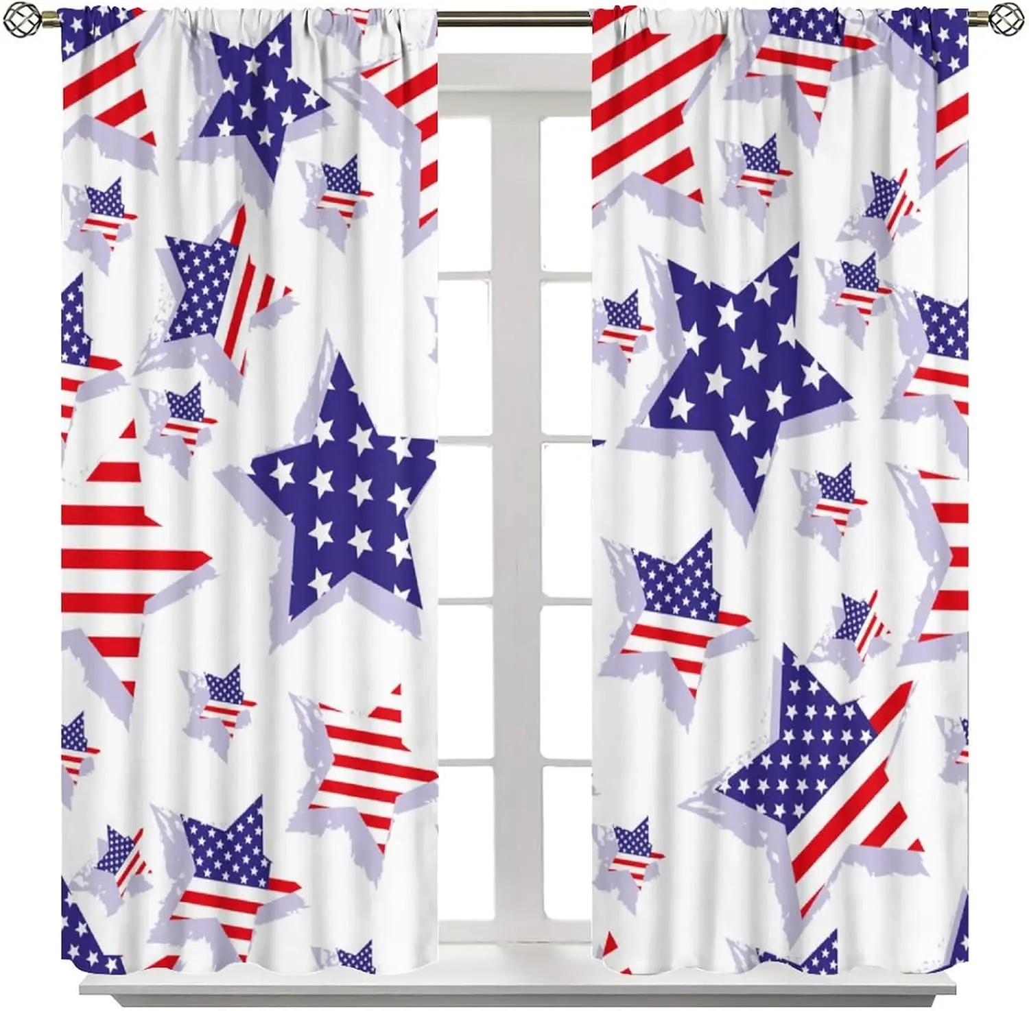 Independence Day Window Curtain Flag Stars Stripes White Curtains Patriotic Country for Home Kitchen Livingroom Coffee Room Wind