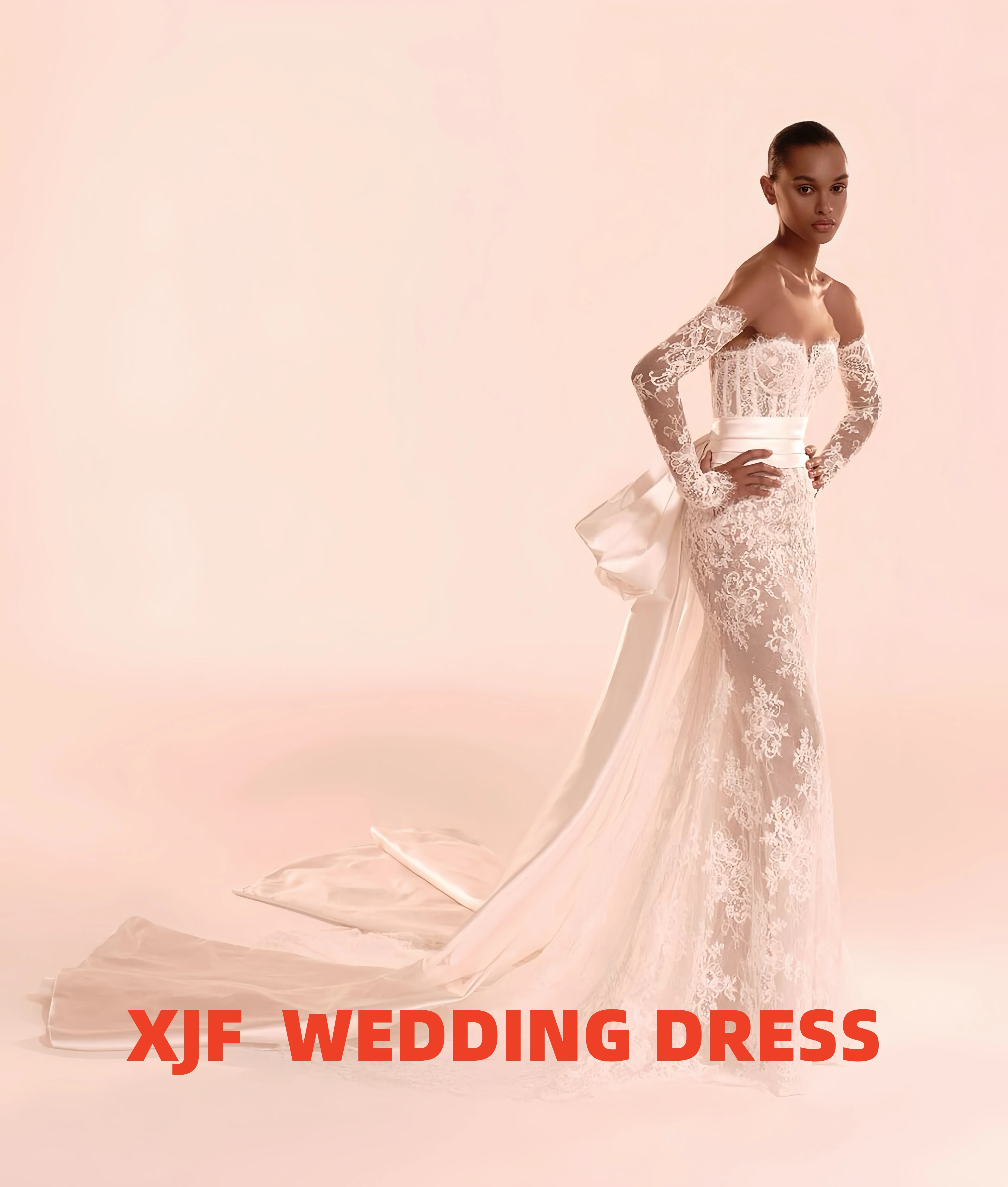 

Съемная шаль по индивидуальному заказу с воротником-сердечком и длинными рукавами, кружевное сексуальное свадебное платье с бантом и русалкой, платья de novia