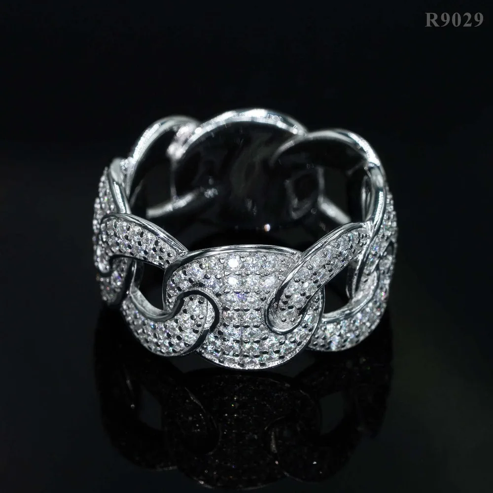 LYEE CYEE Hip Hop Full Pave Chain Wedding Ring R9029! 925 Silver & Moissanite, Dazzling Band for Men & Women, Luxury Gift