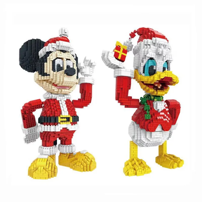 Disney Mickey Mouse Micro Building Blocks Christmas Santa Claus Donald Duck Mini Bricks Figure Toys For Children Gift