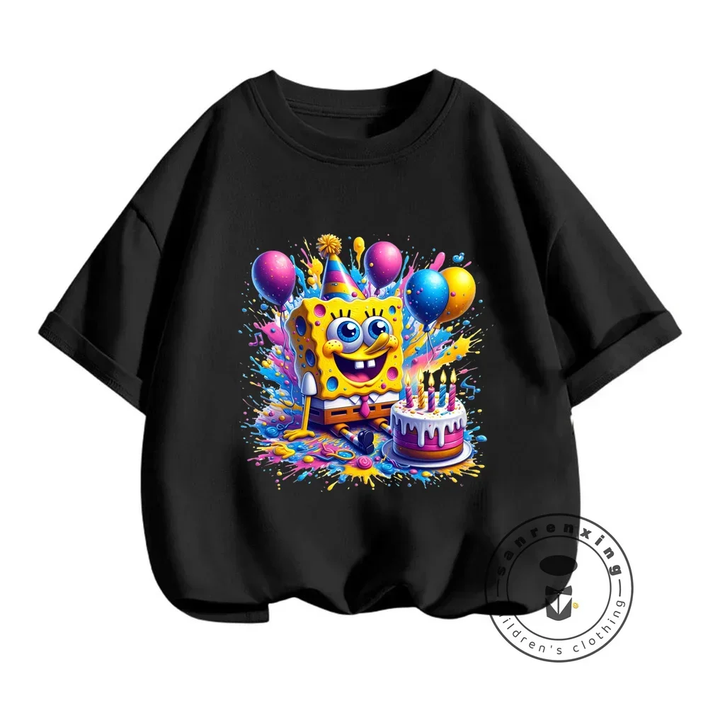 Anime-Inspired SpongeBob Print T-shirt Boys Girls Cute Hip-Hop O-neck Style Perfect for Summer Fashion at an Affordable Price