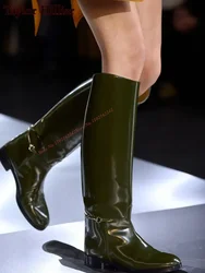 Winter New Equestrian Knight Boots Round Toe Flat Bottom Slip-On Knee-High Women'S Boots Fashionable Casual Elegant Long Boots