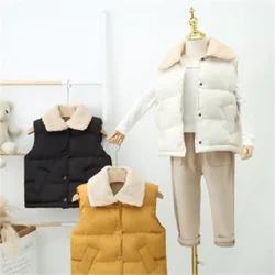 Gilets en coton à col rabattu pour enfants, vêtements d'hiver pour enfants, fibre de document solide, gilet doux pour filles et garçons, vêtements décontractés