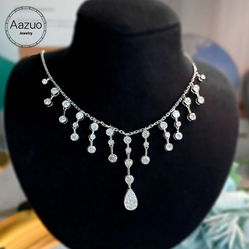 

Aazuo High Grade jewelry 18K Pure White Gold Natrual Diamonds 2.0ct Luxury Necklace Gifted For Women High Class Banquet Party