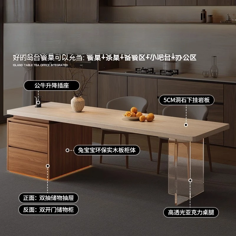 طاولة طعام متكاملة من هيراشيماداي، شقة صغيرة من الخشب الصلب بلون الجوز، بلاطة صخرية من الحجر الجيري، خزانة متعددة الوظائف