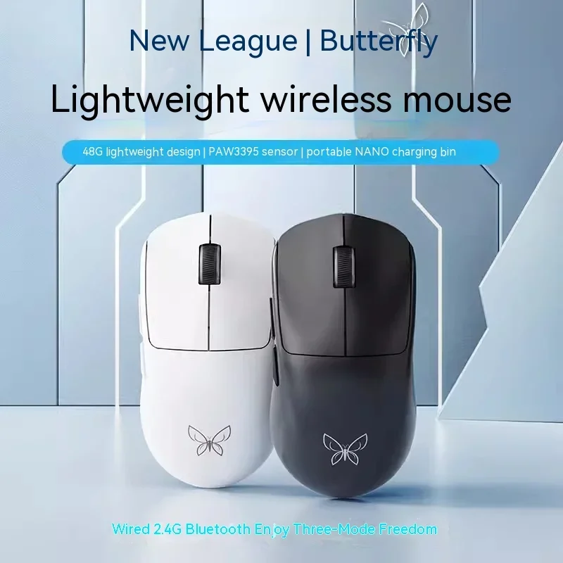 Technology Butterfly Wireless Mouse Paw3395 Sensor 2.4ghz Tri-mode Bluetooth Wired Esports Fps Low Latency Pc Gaming Mouse Gift