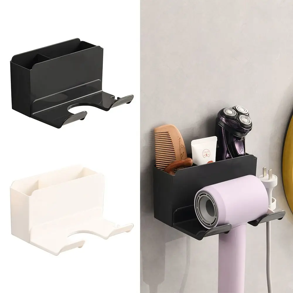 

No Punching Required Hair Dryer Holder Multi-function with Storage Box Wall Mounted Dryer Cradle Bathroom Organization Shelves