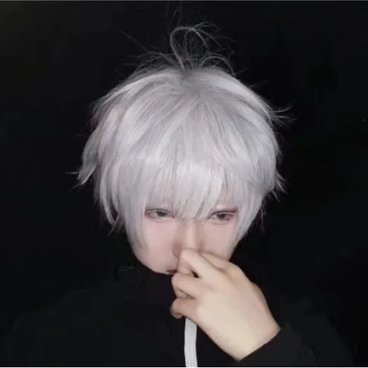 Silver White Spiky Anime Style Cosplay Wig Unisex Short Hair Wig for Halloween Party