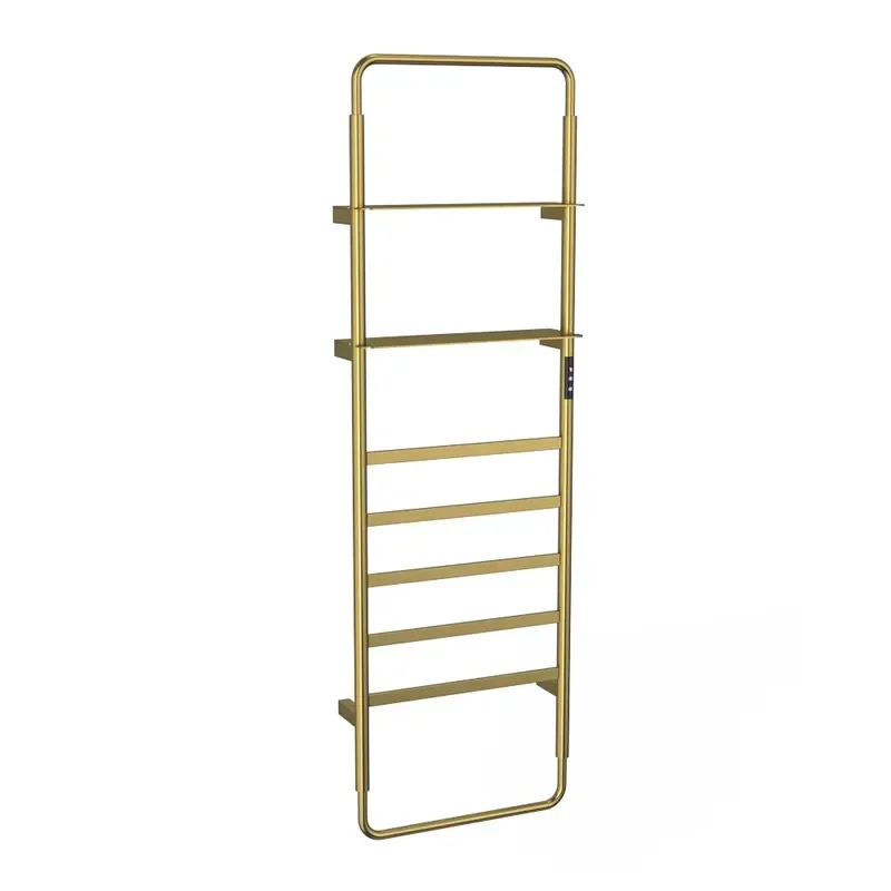 Electric Towel Warmer Wall Mounted Stainless Steel Heated Ladder Frosted Gold Finish Touch Control Double Layer 6 Bars Modern