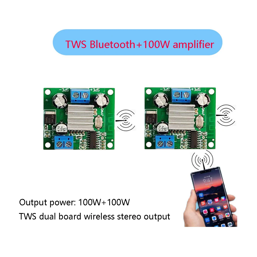 Le module de haut-parleur amplificateur TWS, reçoit Bluetooth TPA3116, carte d'amplificateur haute puissance pour sans fil, couplage évité, 100W