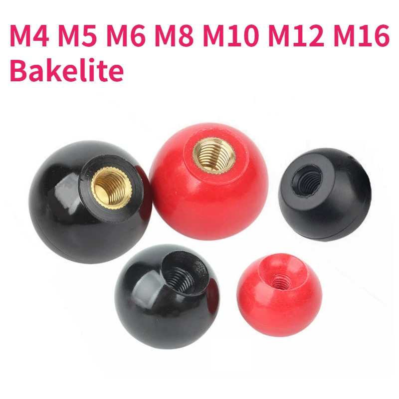 M4 M5 M6 M8 M10 M12 M16 Black Red Round Ball Handle Ball Knobs Bakelite Lever Knob Grip Handles Machine Tool Replacement