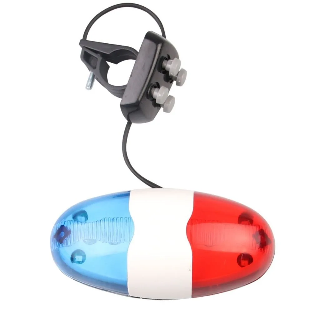 6 LED Bicycle 4 Tone Sounds Bell Outdoor Cycling Equipment Police Car Light Electronic Horn Plastic Bicycle Siren for Kid's Bike