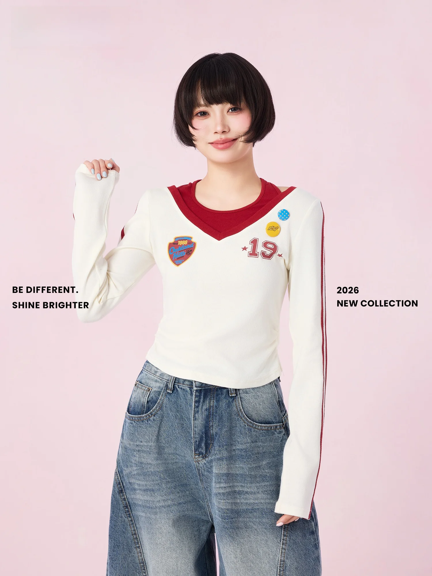 

Женская трикотажная футболка Didimax Spring New Slim Fit с длинным рукавом, воротником-стойкой и цветными блоками, простая повседневная хлопковая модель