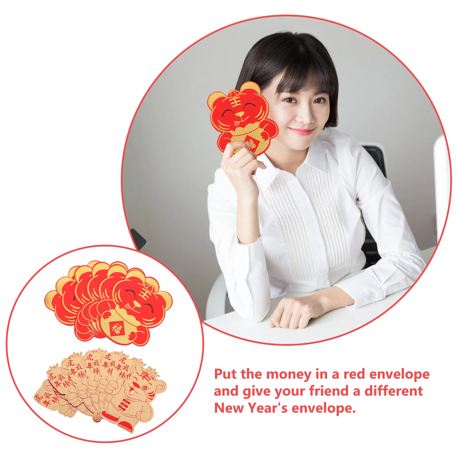 

12Pcs 3D Red Envelopes Creative Spring Festival Red Packets 2022 Tiger Year Gift Money Envelopes Bronzing Finish