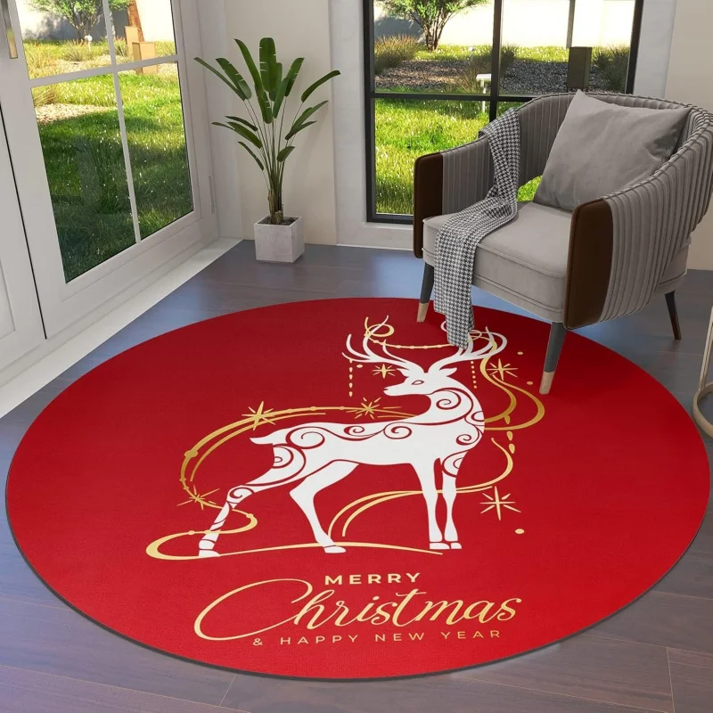 Christmas reindeer circular carpet Happy New Year indoor living room dining table bedroom decoration floor mat 60X60cm