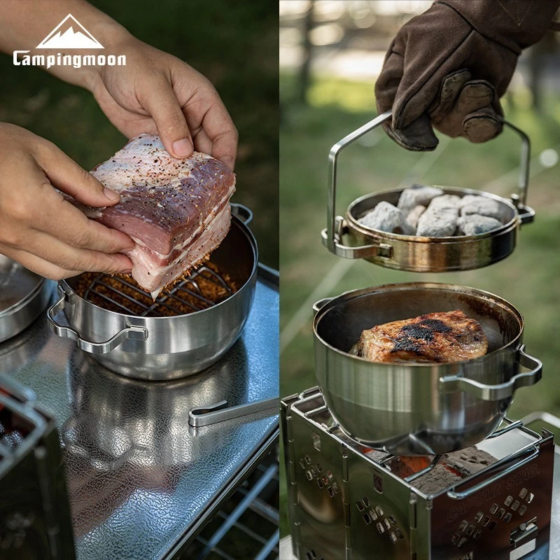 

CAMPINGMOON DO-25 Multi functional Thickened 304 Stainless Steel Dutch Pot Cooking Outdoor Camping Picnic Hanging Pot