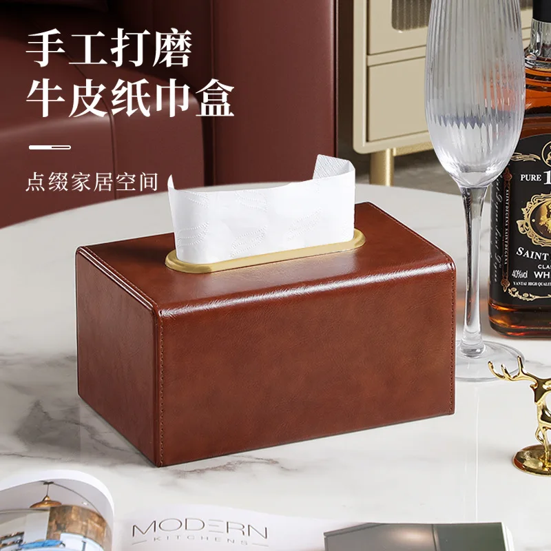 

Copper Ring Cowhide Tissue Box High-end Tissue Box European & American style tissue box for Living Room Dining Room Office