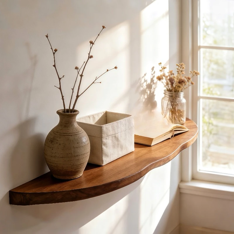 Modern Wood Floating Shelf Wall Mounted Storage Rack for Living Room Bedroom Bathroom Heavy Duty Wide Display Shelf Organizer