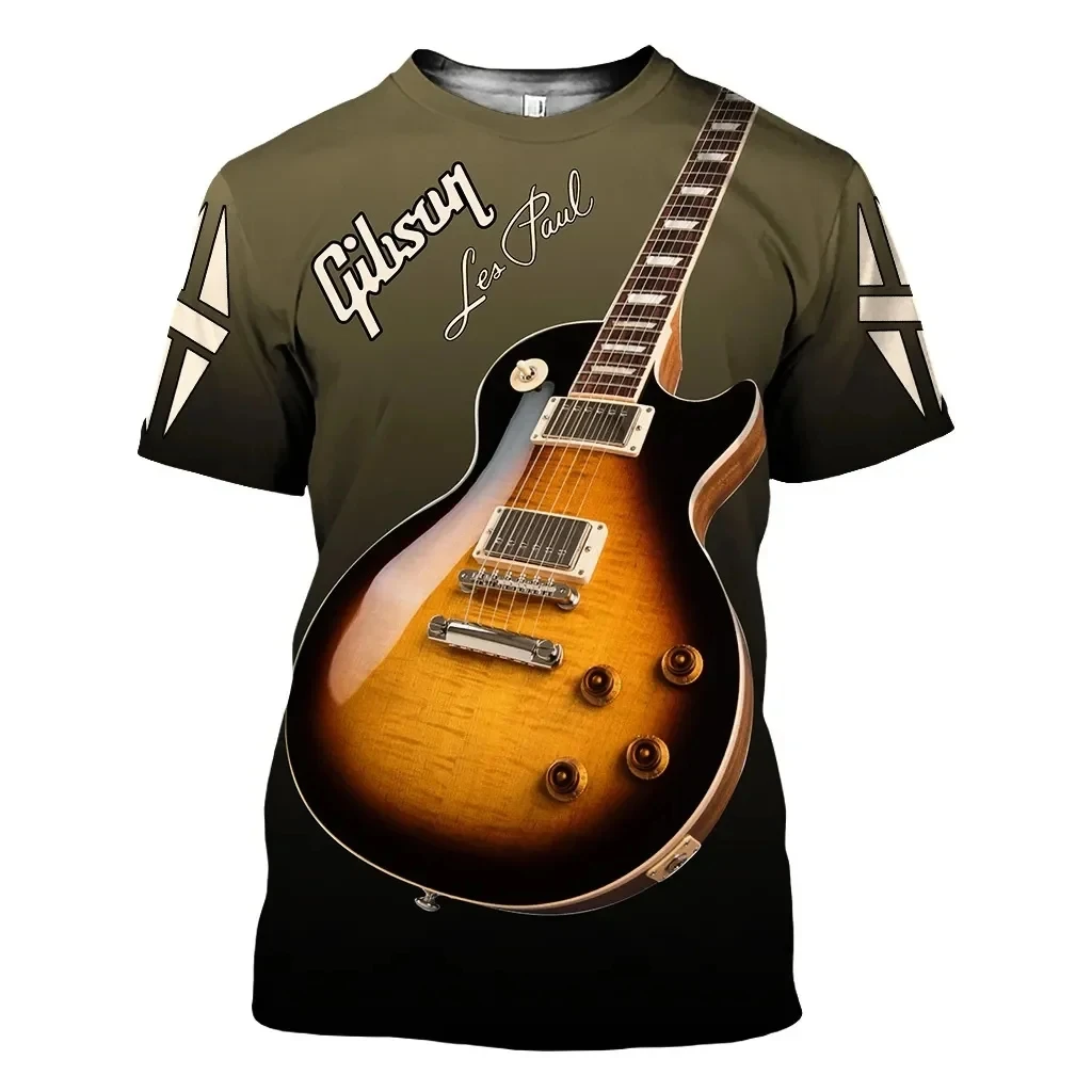 Jazz Men\'s Printed T-shirt Saxe Guitar Clarinet Classic Music Fashion Short Sleeve Hip Hop Short Sleeve Round Neck Loose Top