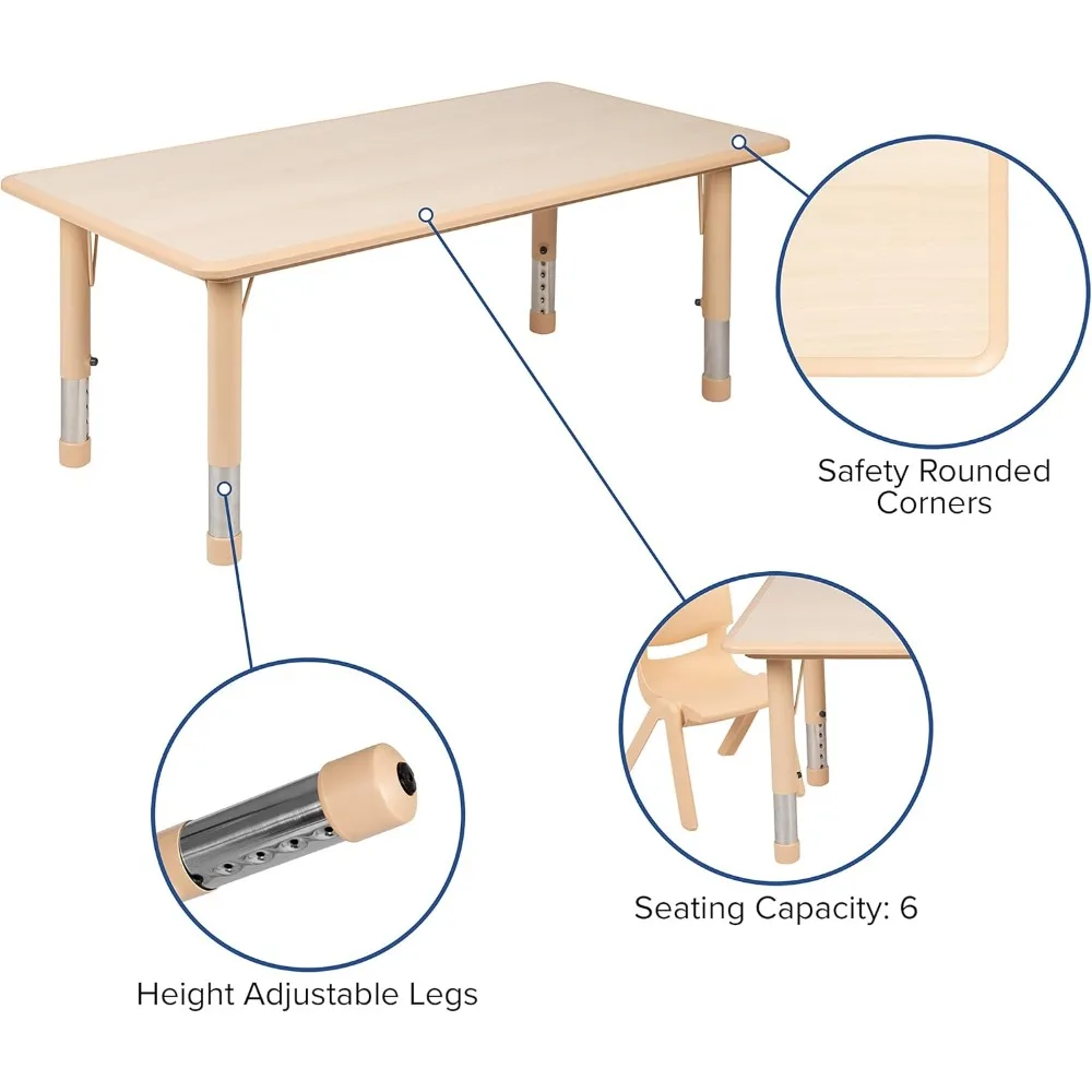 طاولة أنشطة مستطيلة من البلاستيك الطبيعي و6 كراسي، بعرض 23.625 × 47.25 طويلة، ماركة EMMA + OLIVER