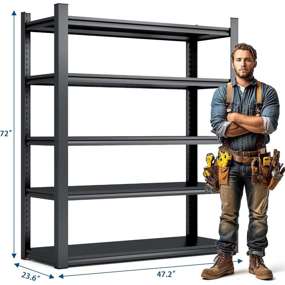 أرفف تخزين معدنية شديدة التحمل قابلة للتعديل للمرآب، 72 ارتفاع × 5 طبقات، سعة 2000 رطل، قوة صناعية، حل موفر للمساحة #3