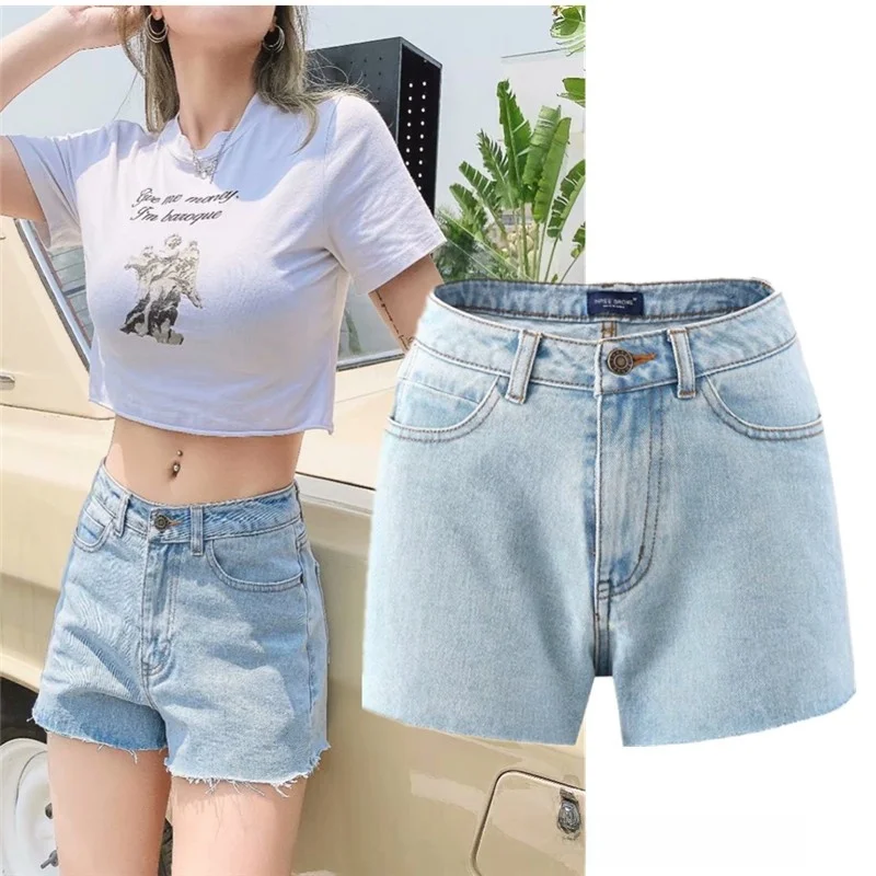 

High Waist Slimming Denim Shorts Women's New Summer Thin Light A-Line Hot Pants Smooth Surface Casual Fashion