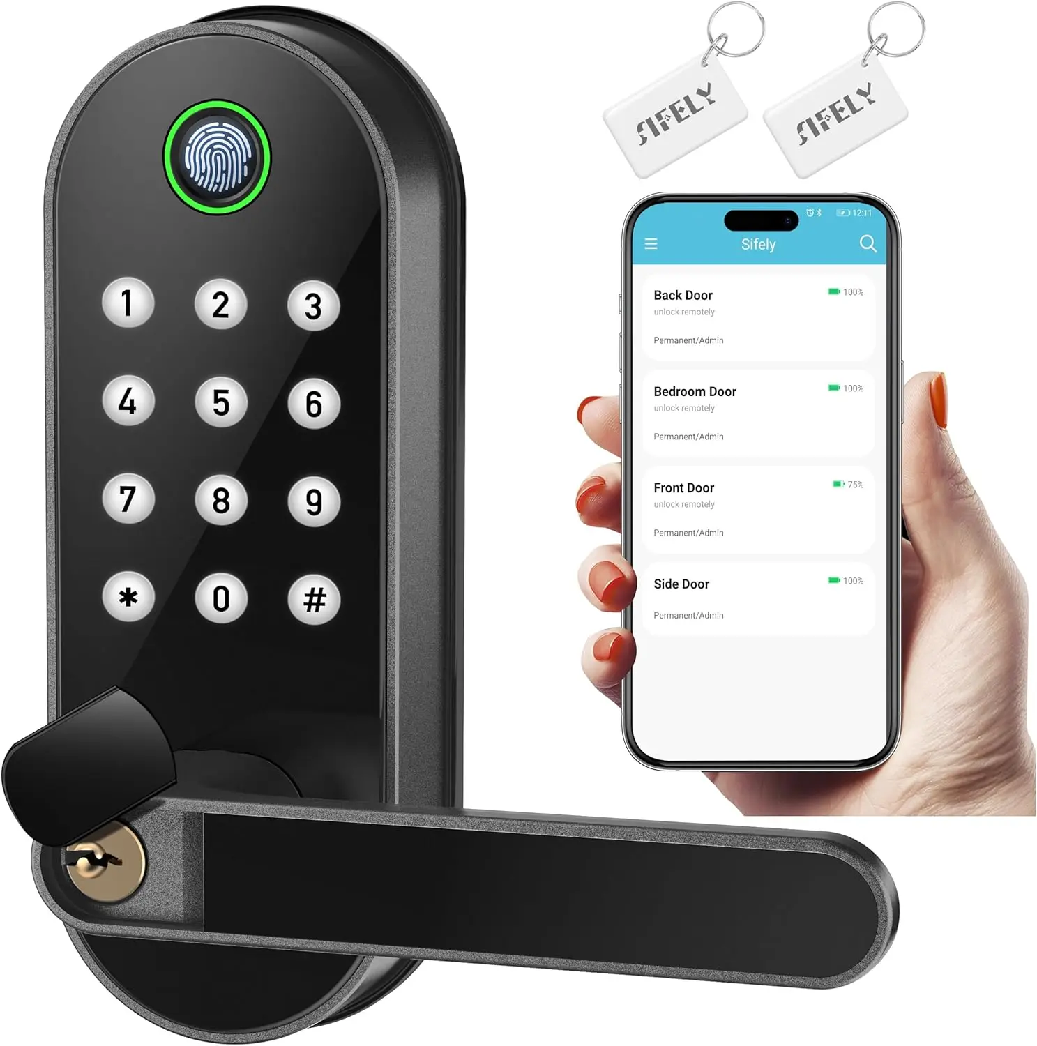 Keyless-Entry Fingerprint Smart Door Lock: Sifely Digital Electronic Lock w/ Code Passcode, Electric Door Knob, Biometric Door