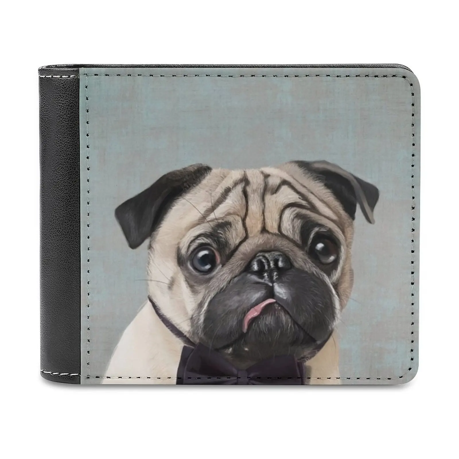 

Короткие мужские кошельки Mr Pug, держатель для кредитных карт, ретро-кошелек, мужской кошелек из искусственной кожи, светло-голубой, для собак, Carlin, милый мопс, искусство