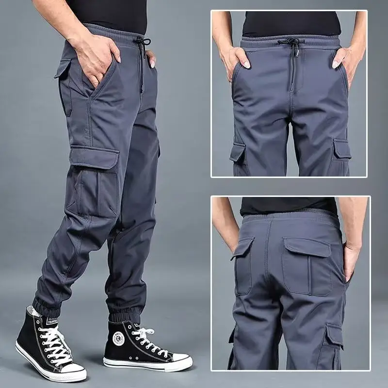 2024 Winter New Men's Windproof and Waterproof Outdoor Work Pants with Velvet and Warmth Multi Pocket Casual Pants