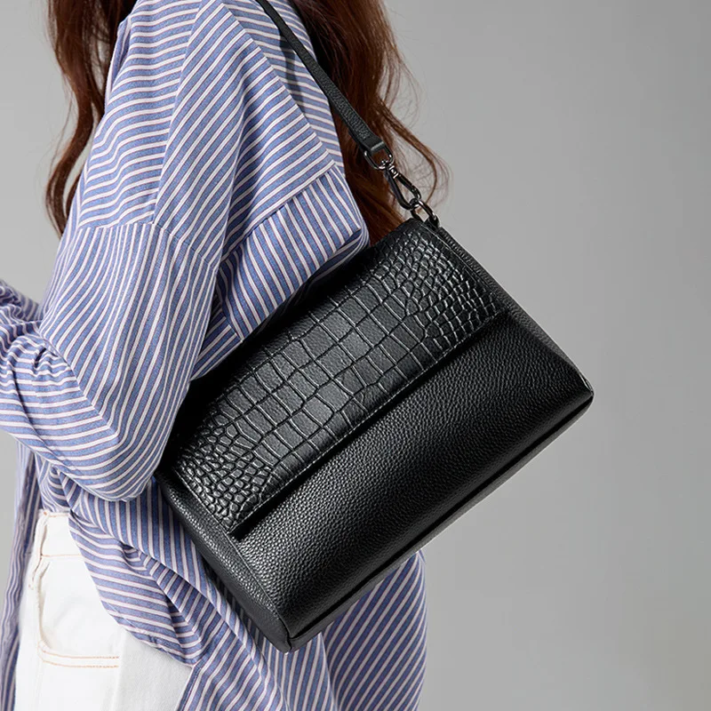 100% Real Leather Lady's Shoulder Bags High-grade Crocodile Pattern Embossed Large Capacity Leisure Messenger Handbags