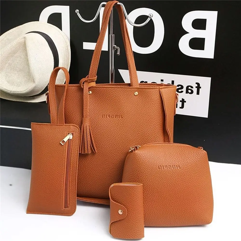 4Pcs/Set New High Capacity Crossbody Bag Leather Handbag Shoulder Bag Wallet Purses Portable Women Girls Fashion Casual Bag