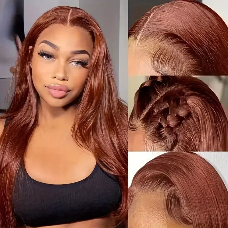 13x6 Reddish Brown HD Lace Front Wig Brazilian Straight Colored Human Hair Wig Pre Plucked Red Brown Lace Frontal Wig For Women