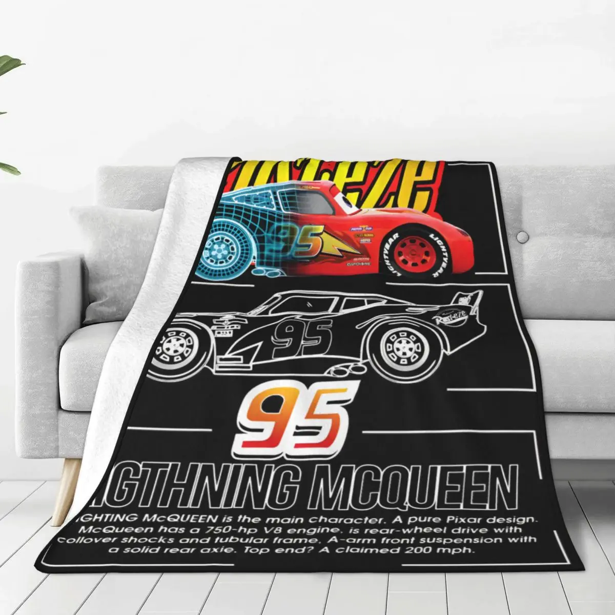 Resteuz 95 Lightning McQueen Cars Blanket Super Warm Comfortable Plush Throw Blanket For Bedroom Camping Flannel Bedspread