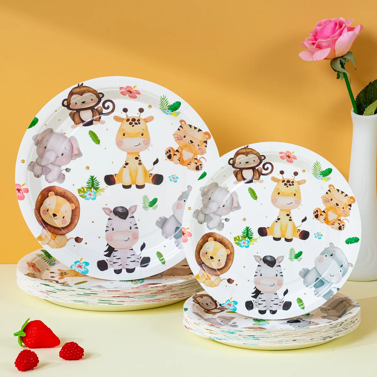 Jungle Safari Animal Disposable Paper Plates for Kids Wild One Birthday & Baby Shower Party Supplies