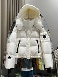 Abrigo de plumón de pato blanco para mujer, chaqueta gruesa holgada con capucha, acolchado, Color de contraste, estilo pan, 90%