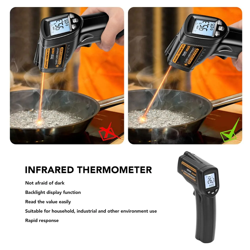 Infrared Thermometer Digital Non Contact Thermometer Temperature Gun with LCD Display for Cooking