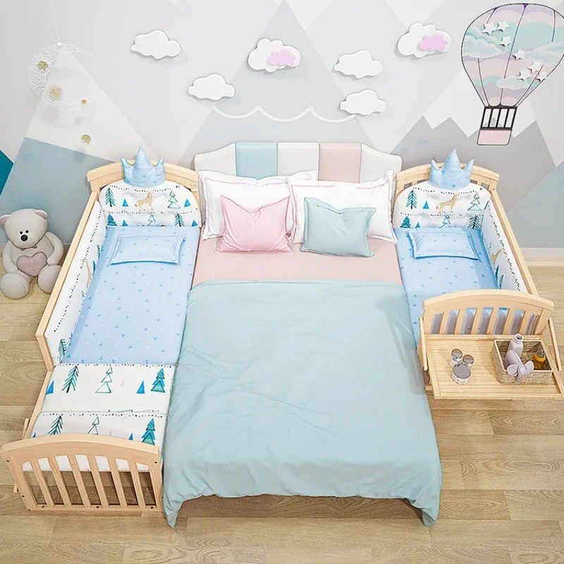 Multifunctional Wooden Crib Solid Wood Baby Bed 0 Paint Eco-Friendly Cradle Bed Movable Newborn Child Splicing Large Bed