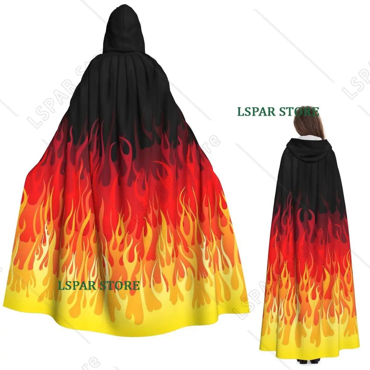 Red Hot Rod Flame On Edge Black Background Long Hooded Cloak Witch Medieval Costume Cosplay Cape HalloweenCoat Adult Unisex