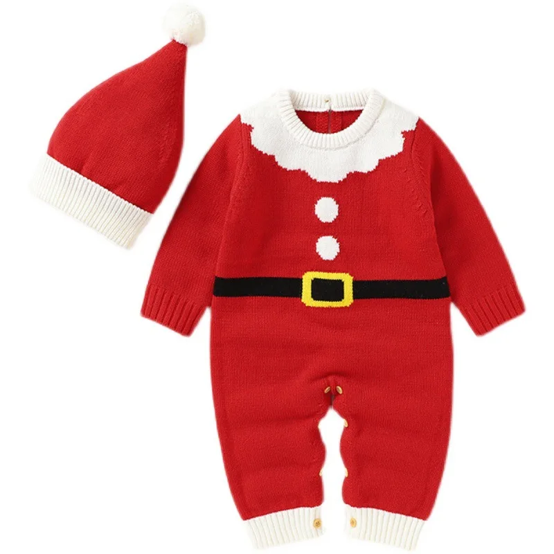 MILANCEL Christmas Baby Clothes Knit Santa Clause Rompers Option Prom Hat