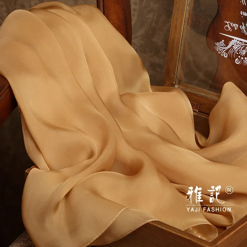 Jedwabny szyfonowy szalik Foulard Femme100% prawdziwy jedwabny szalik damski złoty Hangzhou jedwabne szale okłady dla pań solidna szalik