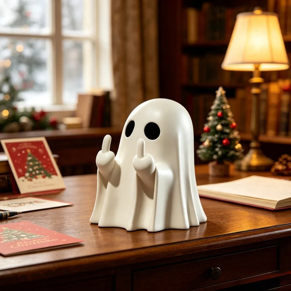 Halloween Ghost Figurine with Middle‑Finger Gesture, Multi‑Function Desktop Holder for Pens, Tableware & Jewelry, Creative Tabletop Decor Ornament