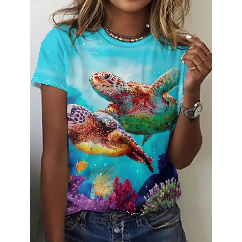 Turtle Cute Animals Women\'s T-Shirts 3d Print T-Shirt Harajuku Casual Short Sleeve Top Tee O Neck Oversized Female Clothing